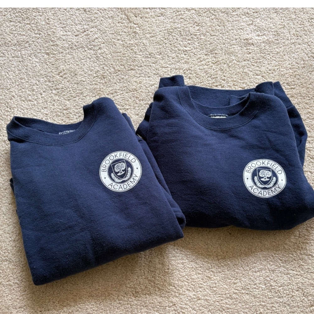Hanes Brookfield Academy Navy Blue Crewneck Sweatshirt Kids Large 14-16 Set of 2